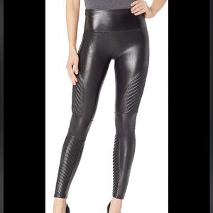 Spanx Black Faux Leather Moto Leggings M Shine
